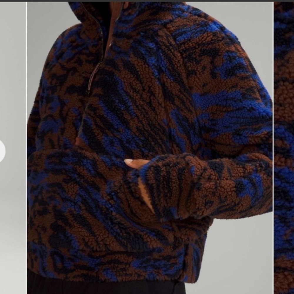 Lululemon Scuba Oversized Fleece Funnel Neck Jacket in Camo Copper Navy - Picture 2 of 13